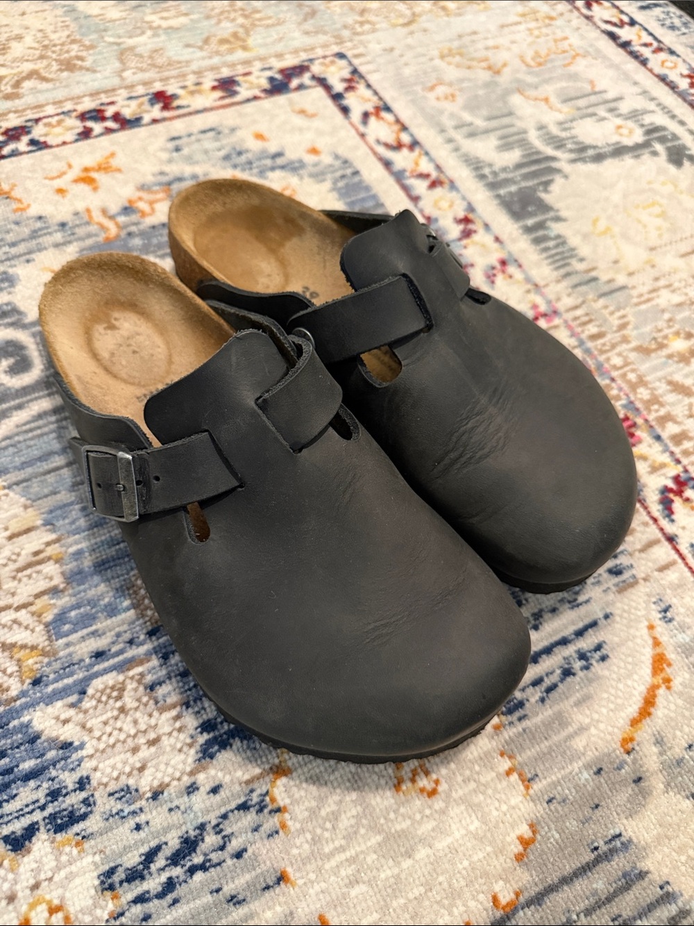 Birkenstock Black Leather Boston Clogs